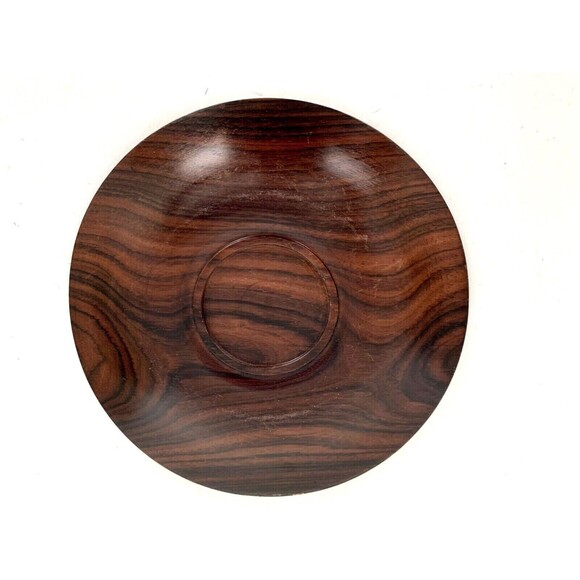 Vintage Handmade Wood Inlaid Elephants 9" Round Plate Dish Safari Decor - Picture 3 of 6